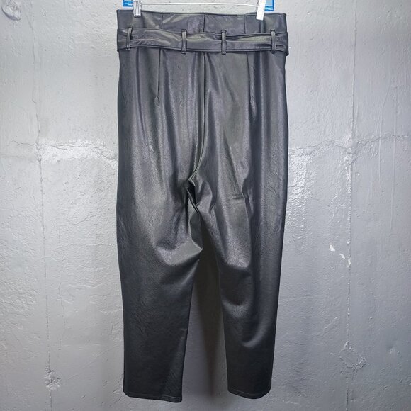 COMMANDO Faux Leather Pants Women's M Paper Bag Tie Waist Crop Trouser Black - Picture 6 of 12